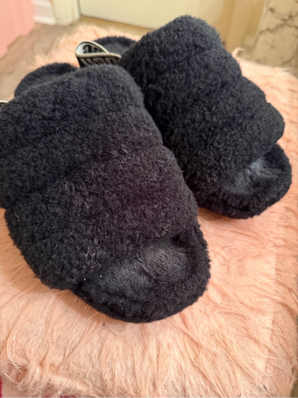 UGG Black Sherpa Slide Slippers